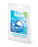 b-Vibe Snug Ring Tri-Sling Silicone Cock-and-Ball Sling packaging showing its sleek design and features.