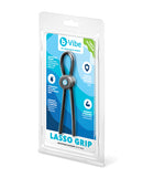 b-Vibe Lasso Grip Fully Adjustable Silicone Cock Ring packaging showcasing adjustable design and features.