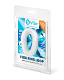 b-Vibe Flex Ring Loop Super Soft Silicone Cock Ring Clear packaging showcasing its features and design.
