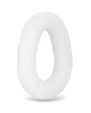 b-Vibe Flex Ring Loop Super Soft Silicone Cock Ring Clear in white, designed for comfort and performance enhancement.