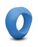 b-Vibe Flex Ring Delta Super Soft Silicone Cock Ring Blue shown in a close-up view, highlighting its soft silicone texture.