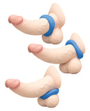 b-Vibe Flex Ring Delta Super Soft Silicone Cock Ring Blue on three anatomical models
