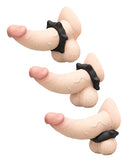 b-Vibe Flex Ring Spike Super Soft Silicone Cock Ring on multiple penis models showcasing support and stimulation.