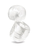 b-Vibe Stretch-Tech Double Barrel Secure Fit Cock Ring in transparent design, showcasing dual-ring support for enhanced pleasure.