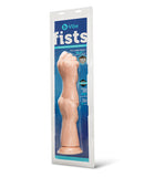 b-Vibe Fists 14.5 Inch Realistic XXL Suction Cup Dildo packaging showcasing its unique fist design.