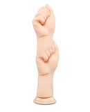 b-Vibe Fists 14.5 Inch Realistic XXL Suction Cup Dildo featuring realistic fused hands in lifelike detail.