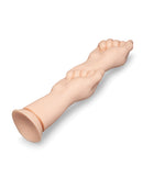 b-Vibe Fists 14.5 Inch Realistic XXL Suction Cup Dildo showcasing its unique full-hand design and textured surface.