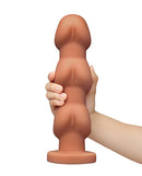 b-Vibe Headz 10.5 Inch Multi-Bulb XXL Dildo with Flared Base held in a hand, showcasing its playful bulb design.