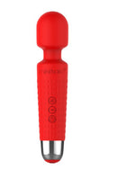 Viben Mini Halo Red Rose Wand Massager in red silicone with sleek design and controls for versatile massage.