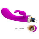 Pretty Love Freda Silicone Rabbit Vibrator showing its sleek design and battery compartment for 2 AAA batteries.