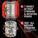 M For Men SlamBox Red showing 7 stroking modes and 360° rotation for deep and intense stimulation.