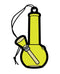 Yellow air freshener shaped like a bong with a hook for hanging 사용