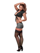 Very Private Secretary Costume Black Large featuring a sexy black Lycra top and pinstriped micro mini skirt.