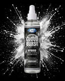 Cloud Burst Hybrid Personal Lubricant 8oz bottle with splash effect, fusion of water and silicone for intimacy.