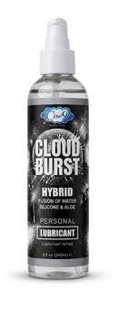 Cloud Burst Hybrid Personal Lubricant 8oz bottle featuring a fusion of water, silicone, and aloe for smooth intimacy.