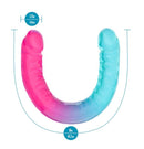 B Yours Candy Papi Double Dildo 17.75 inches in vibrant pink and blue color, designed for adventurous exploration.