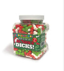 Eat a Jar of St. Nicks Dicks 1 Lbs candy jar filled with festive red, white, and green penis-shaped candies.