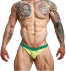 Mob Lace Jockstrap Carioca L/XL on a muscular model showcasing its vibrant design and delicate lace details.