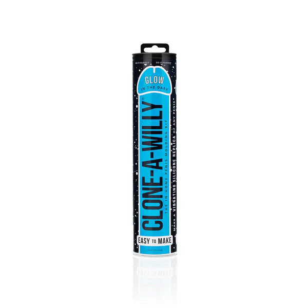 Clone-A-Willy Blue Glow in the Dark Vibrating Silicone Dildo Kit packaging.
