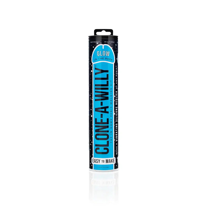 Clone-A-Willy Blue Glow in the Dark Vibrating Silicone Dildo Kit packaging.