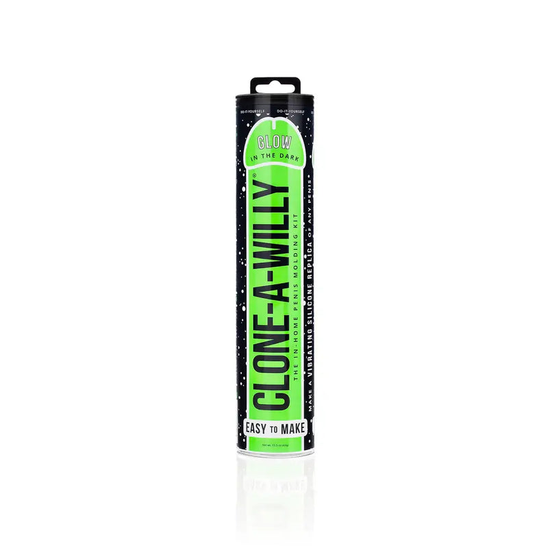 Clone-A-Willy Glow in the Dark Vibrating Silicone Dildo Kit packaging on a white background