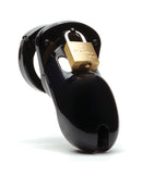 CB-3000 3 Inch Cock Cage and Lock Set Black with brass padlock, designed for secure male chastity.