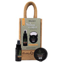 CBD Daily Ultimate Strength Grapefruit Mint holiday gift set with jute bag, includes active spray and moisturizing cream.