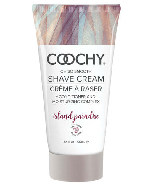 Coochy Shave Cream Island Paradise 3.4 oz for smooth, rash-free shaving with moisturizing complex.