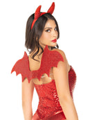 Leg Avenue 2 Piece Devil Kit with Wings and Headband Red showcasing rhinestone wings and a matching headband.