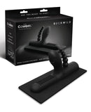 The Cowgirl Buckwild Silicone Attachment Black on its packaging, designed for dual penetration with smooth silicone.