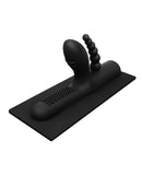 The Cowgirl Buckwild Silicone Attachment Black for dual-penetration, featuring beads and a smooth shaft.