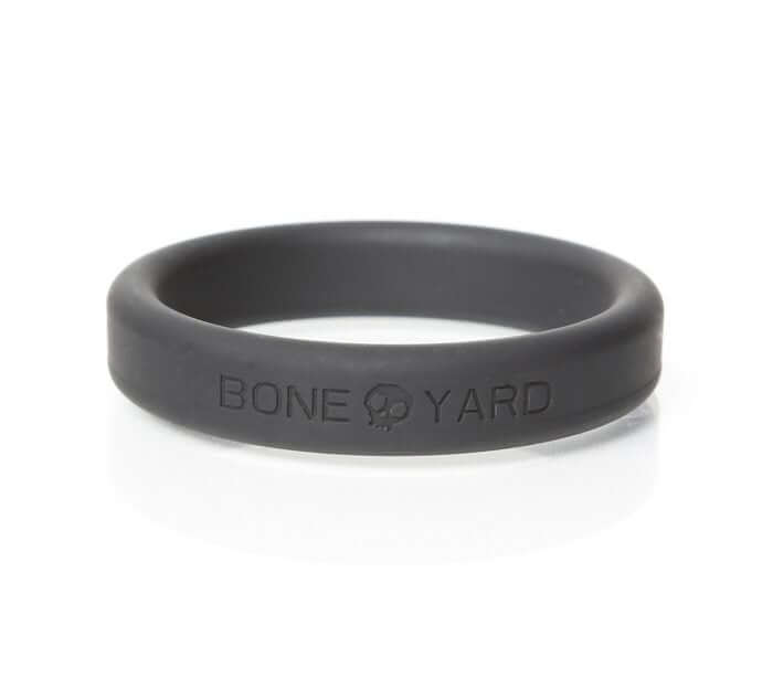 Boneyard Silicone Ring Cock Rings 5 Piece Kit Black displayed in close-up view with a sleek design.