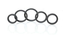 Boneyard Silicone Ring Cock Rings 5 Piece Kit Black showcasing five different sizes of silicone rings.