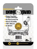 Boneyard Silicone Ring Cock Ring 1.2 inches Black packaging showing features and branding.