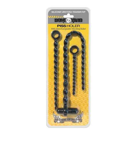 Boneyard Silicone Urethral Trainer Kit with Bullet Black includes three graduated silicone sounding rods.