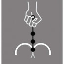 Hand holding Boneyard Ass Ballz Silicone Anal Beads XLarge Black with connected spheres on a gray background.