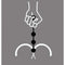 Hand holding Boneyard Ass Ballz Silicone Anal Beads XLarge Black with connected spheres on a gray background.