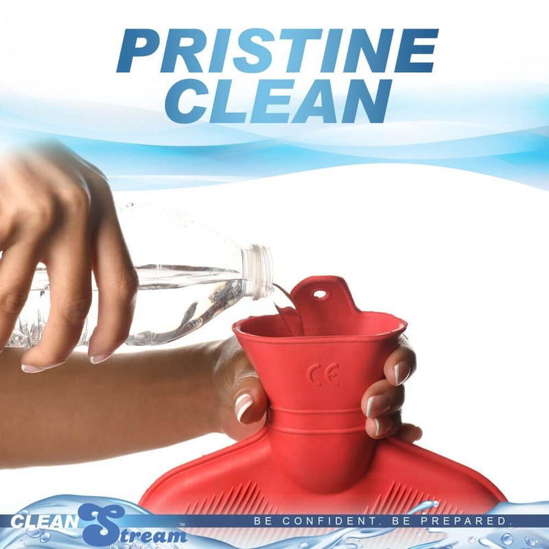 Person preparing Clean Stream Water Bottle Douche Kit with water for effective and convenient cleansing.