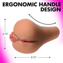 Juicy Wet Look Masturbator Sidesaddle Mia Medium with ergonomic handle design for enhanced comfort.