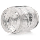 Mistress Double Shot Mouth and Pussy Stroker Clear showing clear design and textured entrance for enhanced sensations.
