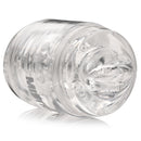 Mistress Double Shot Mouth and Pussy Stroker Clear product image showing the transparent design and dual entrances.