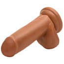 Jock Medium 6 Inch Suction Cup Dildo with Balls Latte in realistic brown color with pronounced tip and veined shaft.