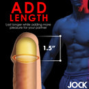 Jock Extra Long 1.5 Inch Penis Extension Light shows a realistic extension with 1.5 inch added length for enhanced pleasure.