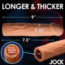Jock Extra Long 1.5 Inch Penis Extension Medium with added length and girth dimensions showcased.