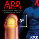 Jock Extra Long 3 Inch Penis Extension Light demonstrating 3 inches of added length and pleasure for partnered play.