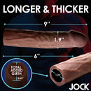 Jock Extra Long 3 Inch Penis Extension Dark with dimensions showing added length and girth for enhanced pleasure.