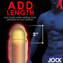 Jock Extra Thick 2 Inch Penis Extension Light illustration showing added length and realistic texture for enhanced pleasure.