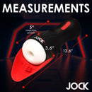 Jock Sucking and Vibrating Masturbator measurements showing 5" insertion length, 3.6" width, and 12.6" total length.