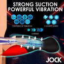 Jock Sucking and Vibrating Pussy Masturbator showing strong suction, powerful vibration, 7 patterns, and 5 sucking modes.