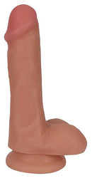 Thinz 6 inches Slim Dong with Balls Vanilla standing upright, showcasing its slim design and realistic features.